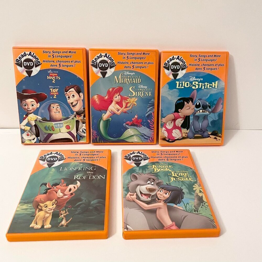 5 Read Along DVDs Lion King Little Mermaid Toy Story Lilo Jungle Book